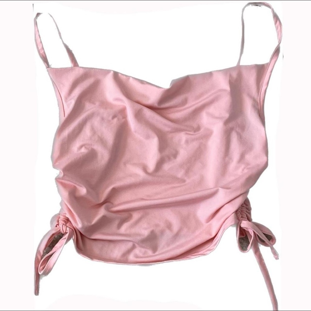 Pink Cowl Neck Ruched Crop Top
